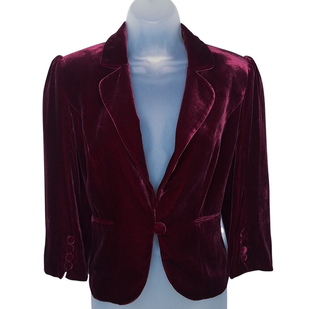 Vintage Y2K Velvet Blazer Jacket 6 Bordeaux Whimsygoth Fairy Moody Cropped Silk
